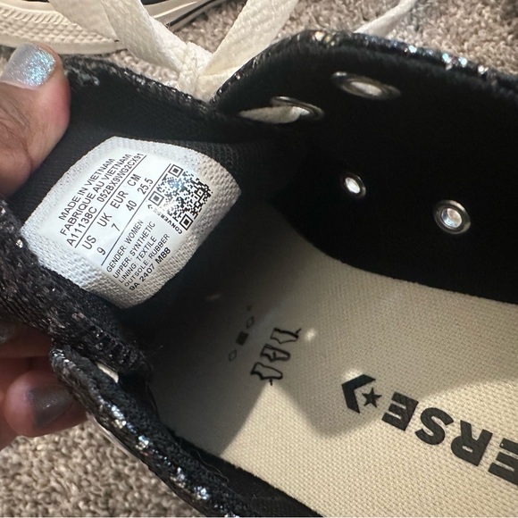 Converse Chuck Taylor Black All Star Glitter Low Top Sneakers Sz 9 - Picture 10 of 11